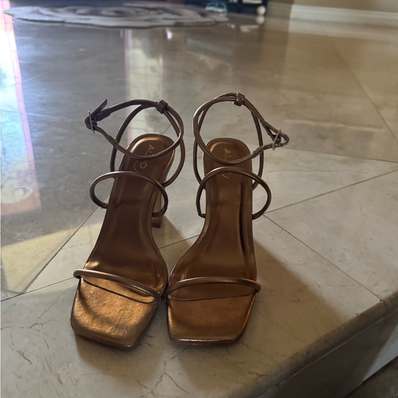 Aldo Metallic Bronze Strappy Heels - Picture 1 of 4